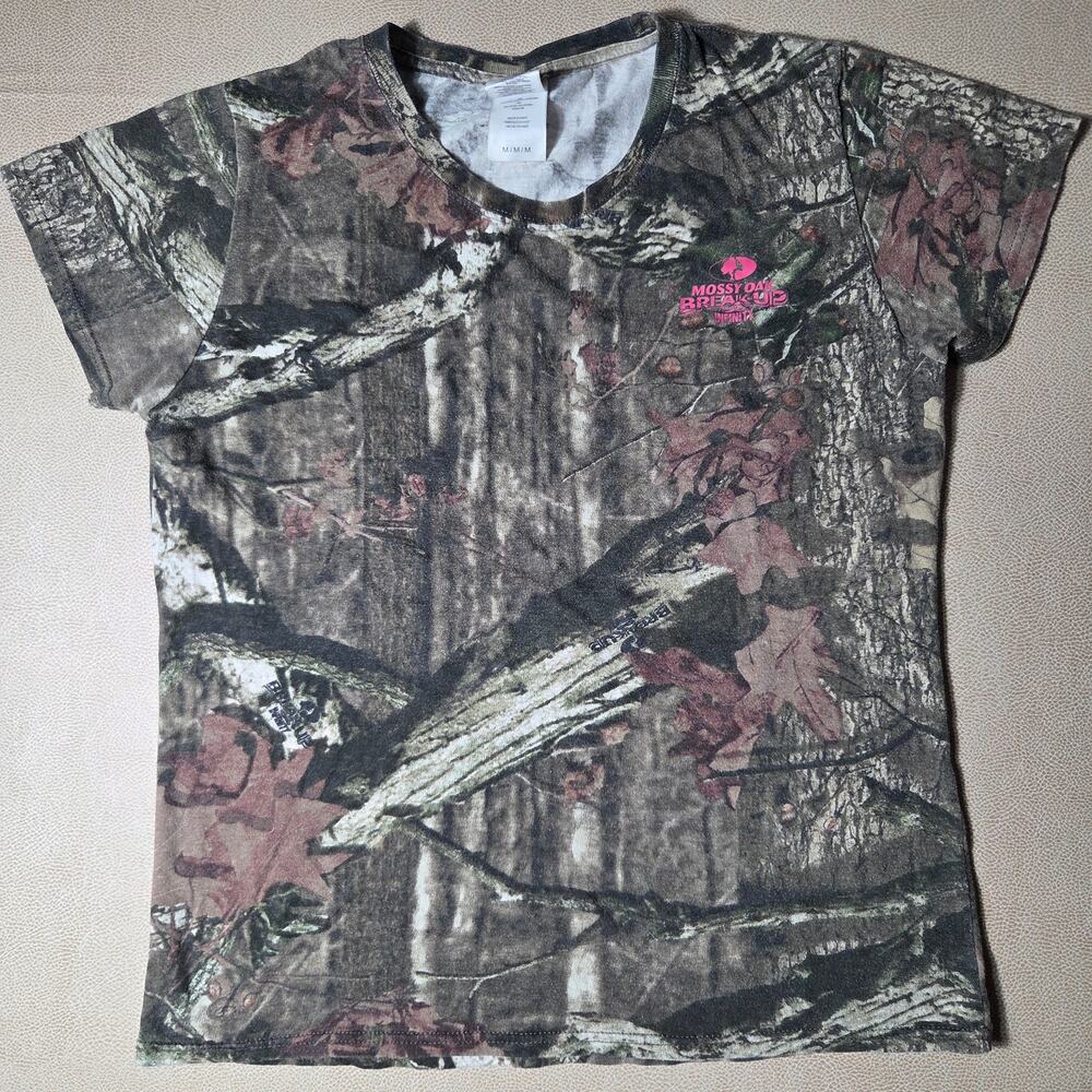 Mossy Oak Break Up Infinity Camo Shirt Womens Medium M Pink Logo short sleeve